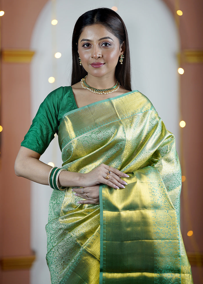 Green Handloom Kanchipuram Pure Silk Saree With Blouse Piece Free Shipping Browse