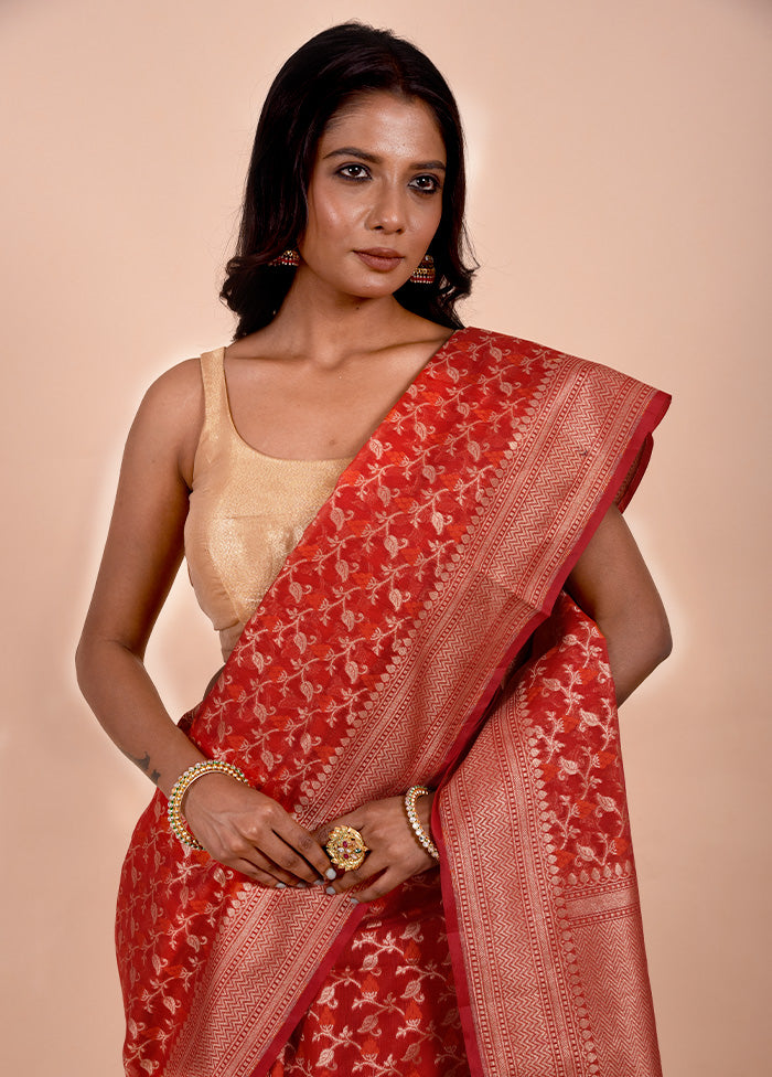 Orange Kora Silk Saree With Blouse Piece Real Sale Online