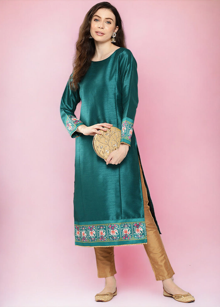 Green Readymade Silk Kurti Marketable Online