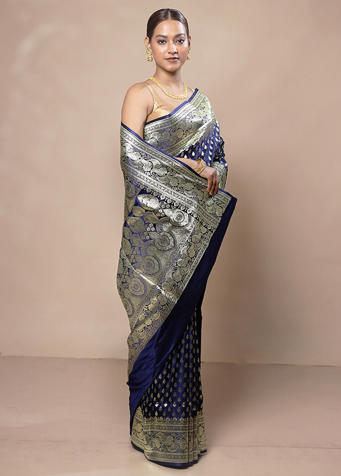 Blue Banarasi Silk Saree With Blouse Piece Get To Buy For Sale