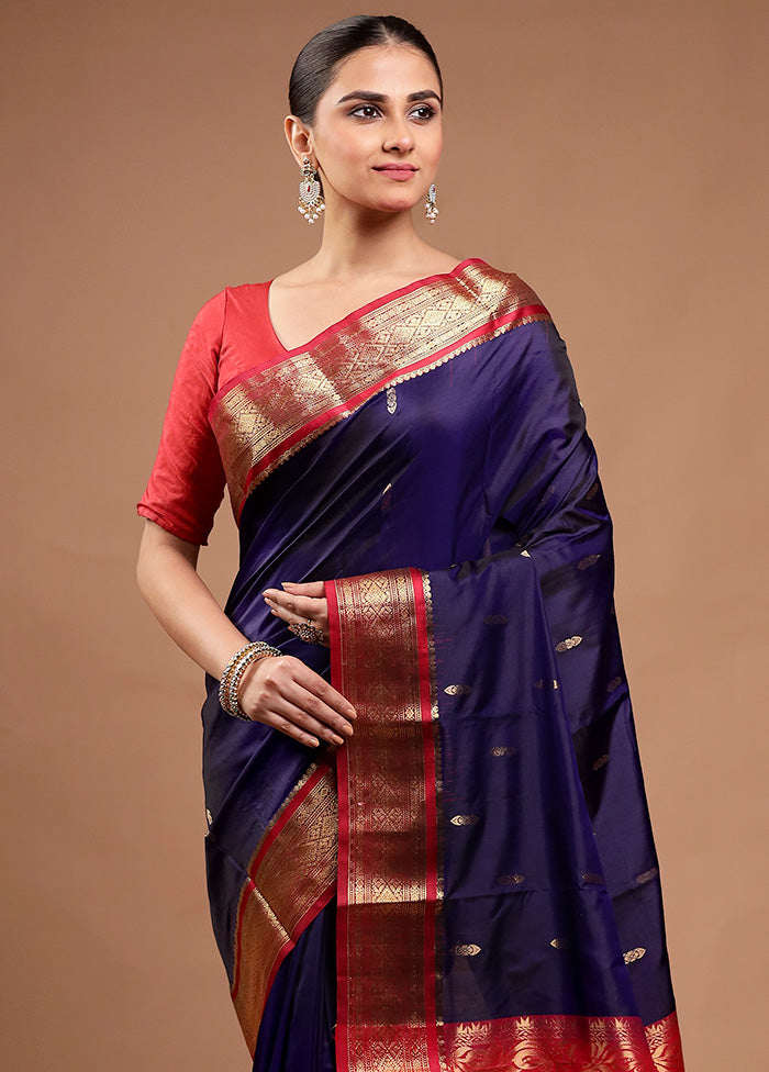 Blue Kanjivaram Silk Saree With Blouse Piece Cheap Sale 2025 Unisex