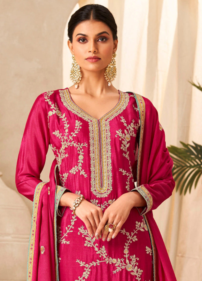 3 Pc Pink Unstitched Silk Suit Set 2025 New Cheap Online