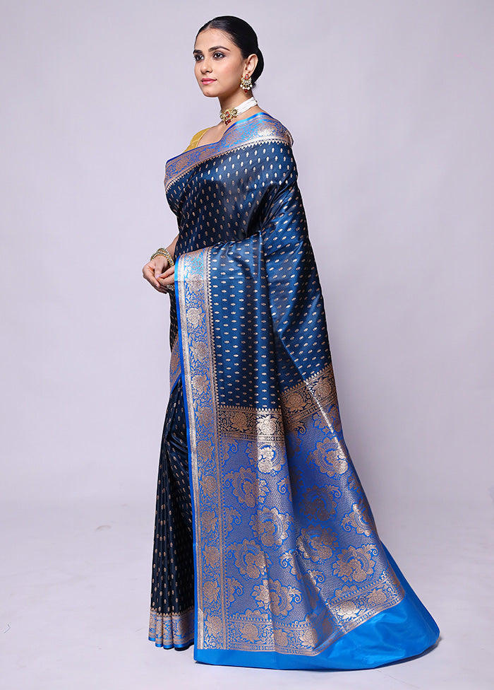 Blue Banarasi Silk Saree With Blouse Piece Buy Cheap With Credit Card