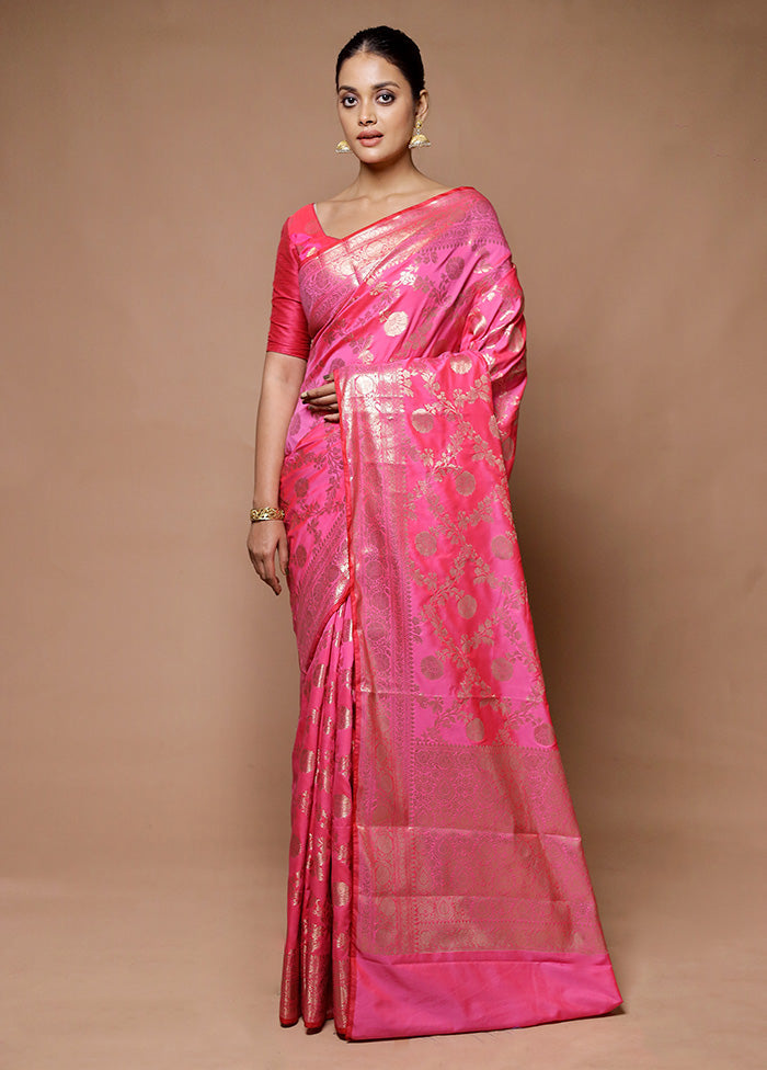 Pink Uppada Silk Saree With Blouse Piece Clearance Footaction