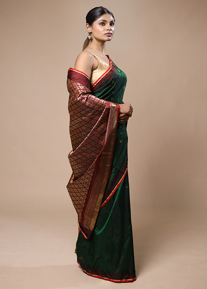 Green Kanjivaram Silk Saree With Blouse Piece Clearance Hot Sale