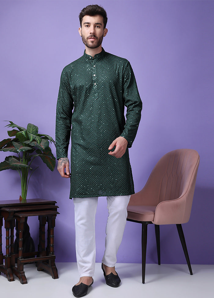 2 Pc Dark Green Silk Kurta Pajama Set Wide Range Of Sale Online