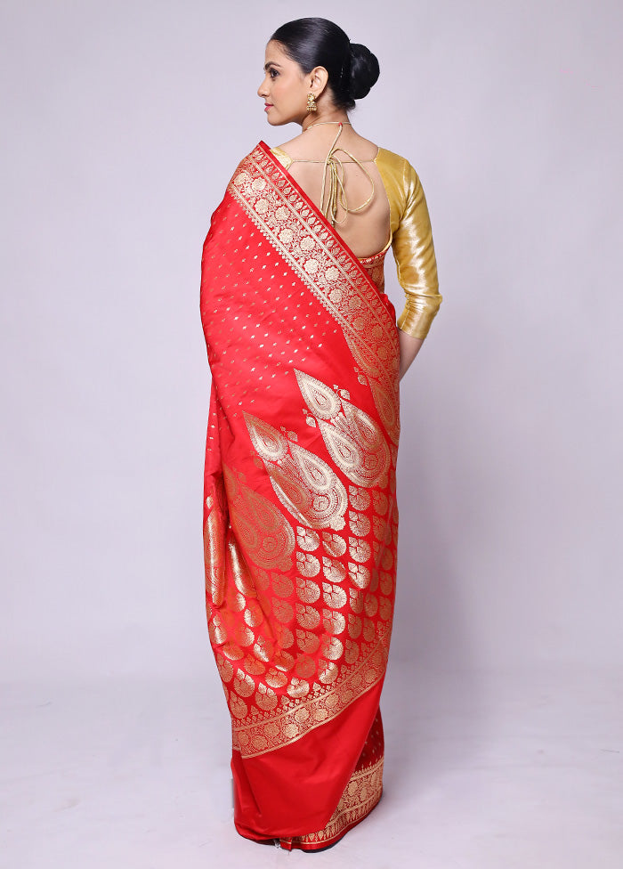 Red Banarasi Silk Saree With Blouse Piece Cheap Sale Finishline