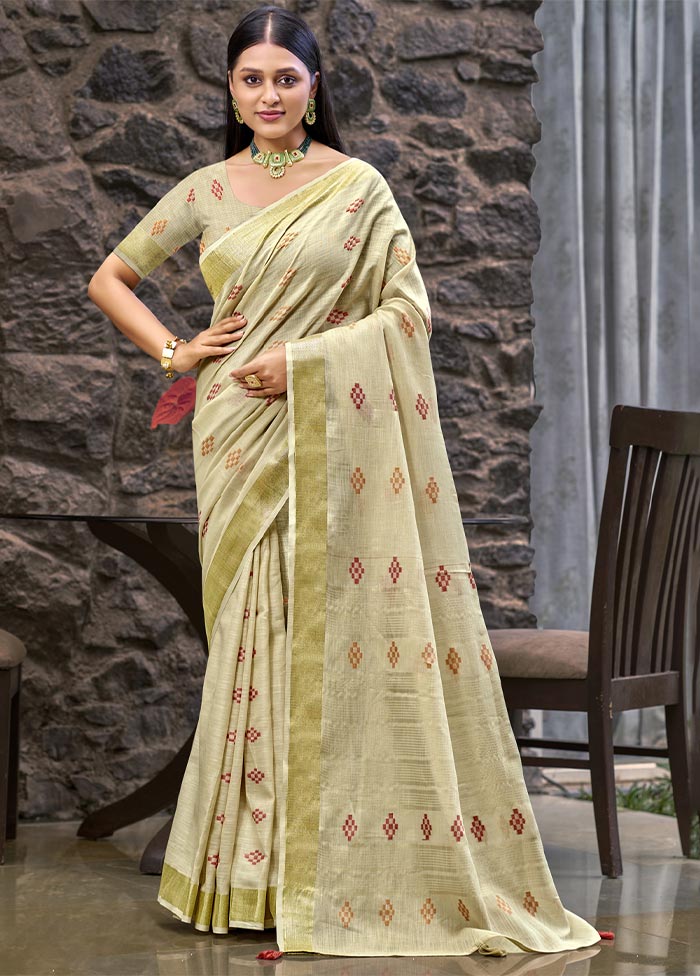 Cream Linen Silk Saree With Blouse Piece Low Pice Fee Shipping Cheap Online