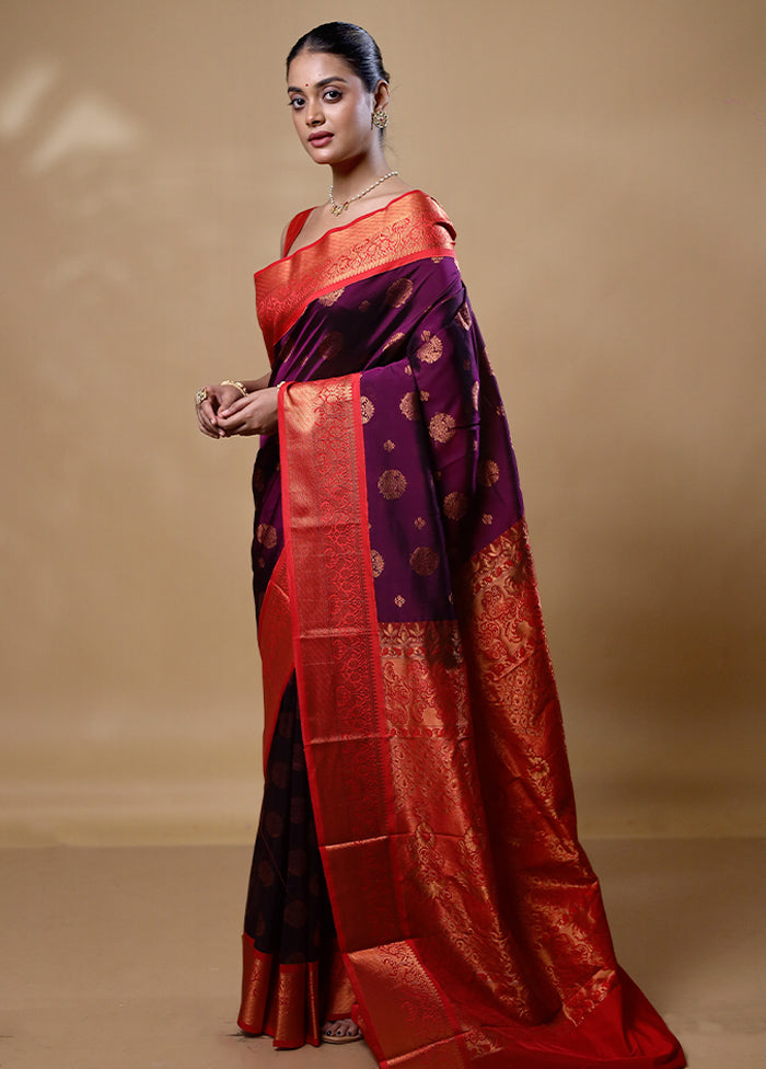 Purple Kanjivaram Silk Saree With Blouse Piece Pices For Sale