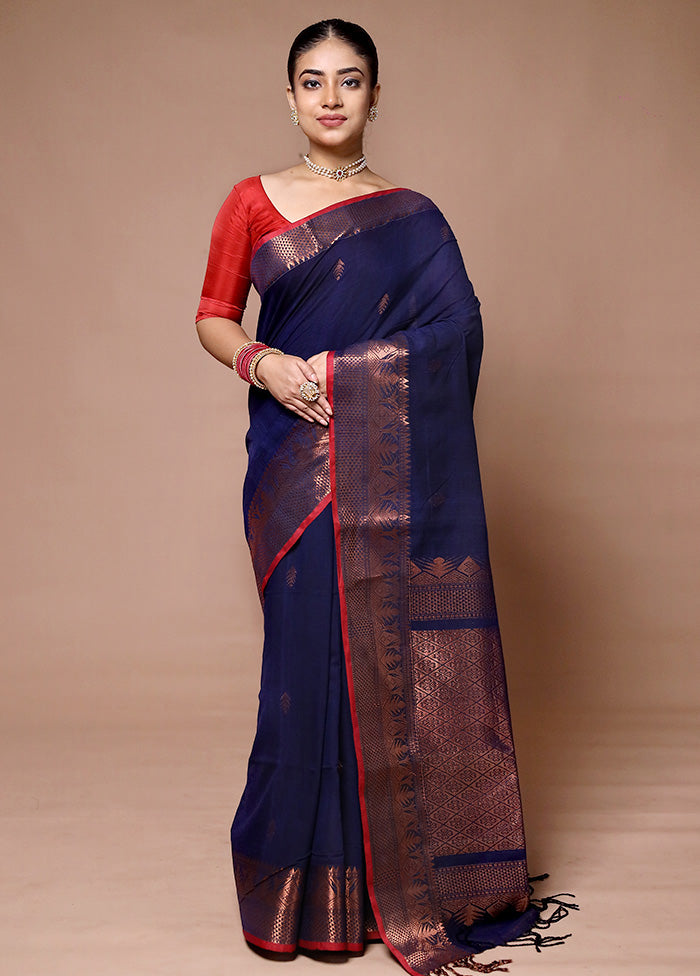 Blue Matka Silk Saree With Blouse Piece Best Sale Cheap Online