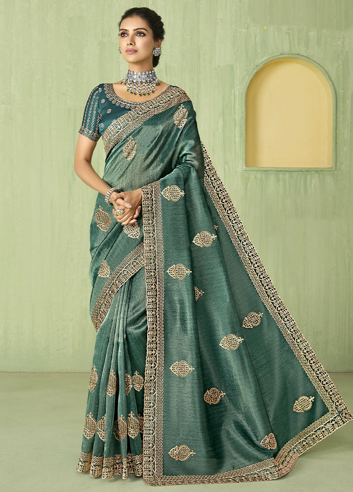 Turquoise Spun Silk Saree With Blouse Piece Discount Amazon