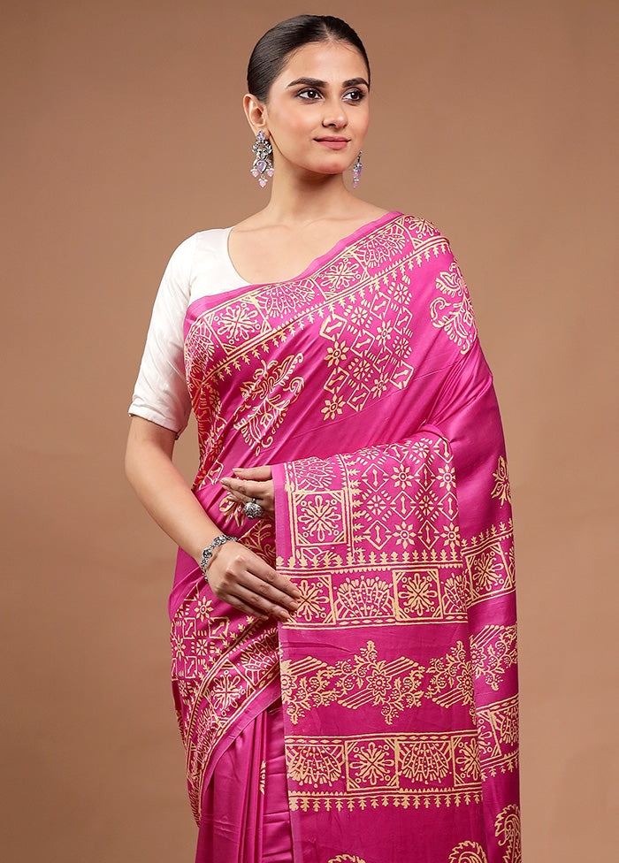 Pink Printed Silk Saree Without Blouse Piece Cheap Pick A Best