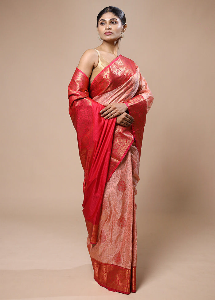 Pink Kanjivaram Silk Saree With Blouse Piece Outlet Low Pice Fee Shipping