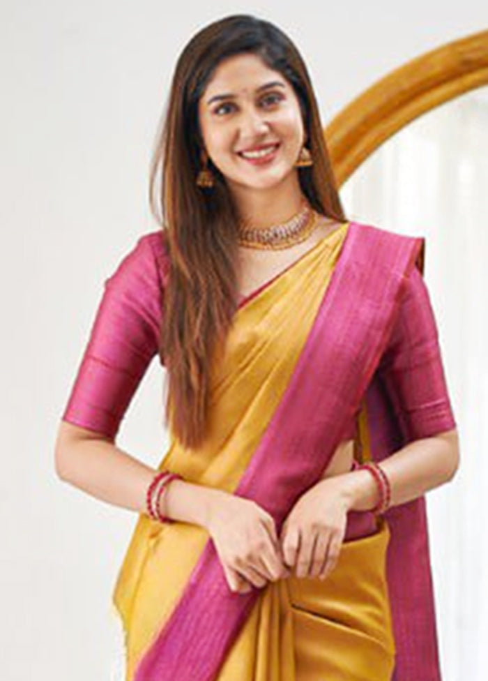 Mustard Banarasi Silk Saree With Blouse Piece Buy Cheap Cheapest Pice