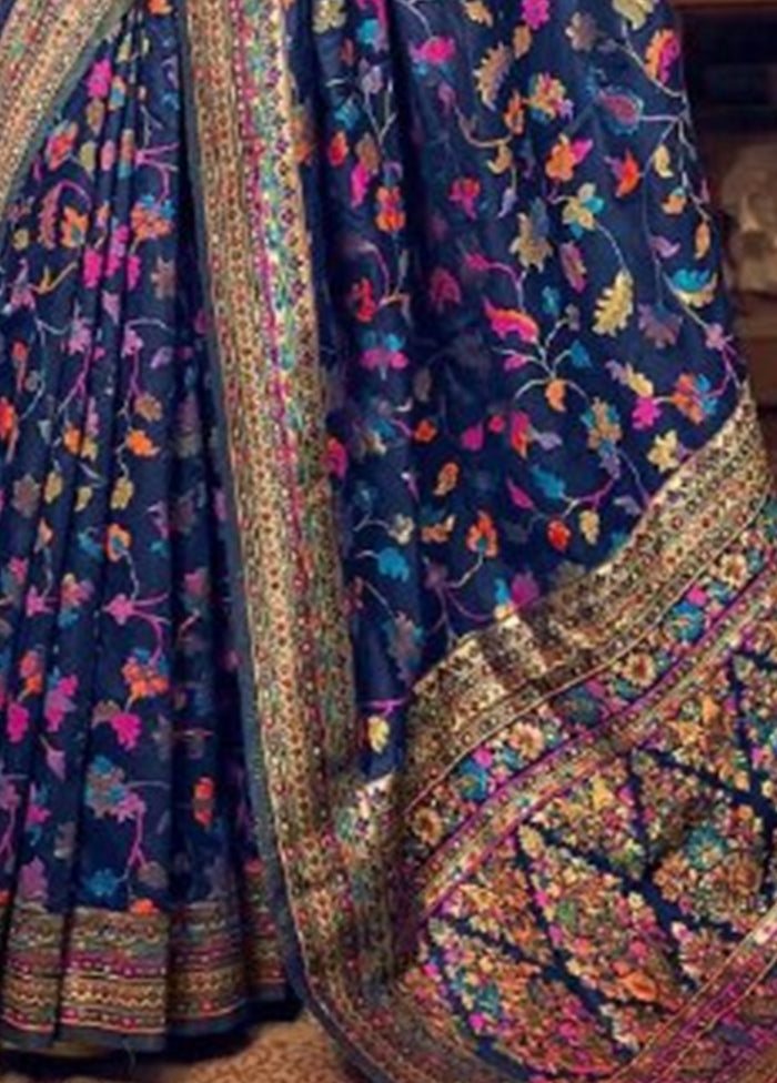 Blue Banarasi Silk Saree With Blouse Piece Affordable Online