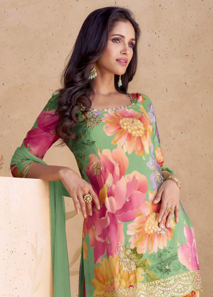 3 Pc Multicolor Semi Stitched Silk Suit Set Buy Cheap 2025