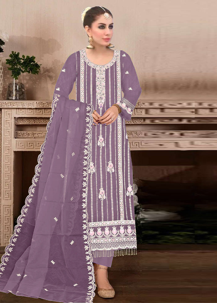 3 Pc Purple Semi Stitched Georgette Suit Set Perfect For Sale