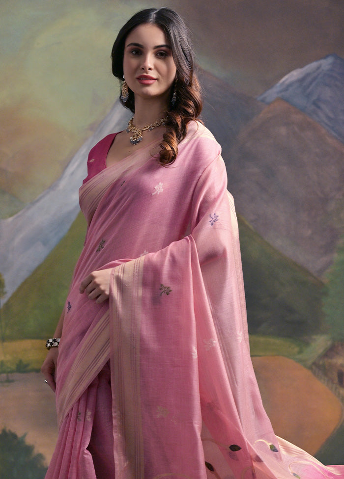 Pink Pure Cotton Saree With Blouse Piece For Sale Free Shipping