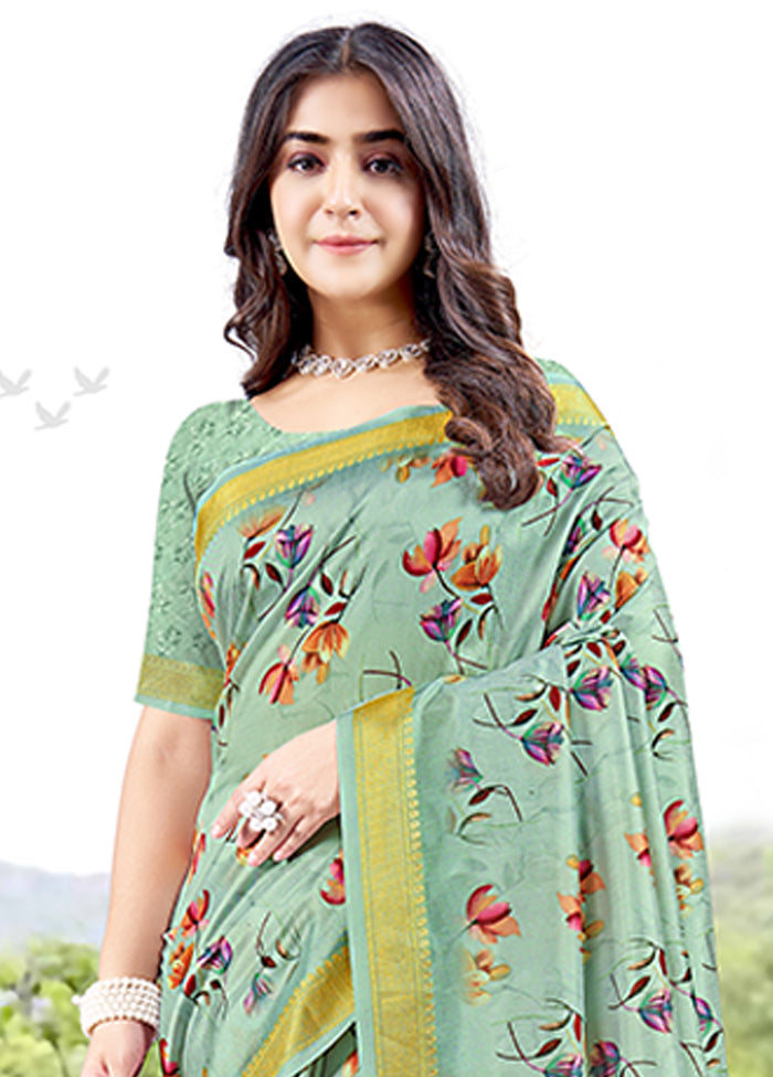 Pista Green Spun Silk Saree With Blouse Piece Cheap Sale Geniue Stockist