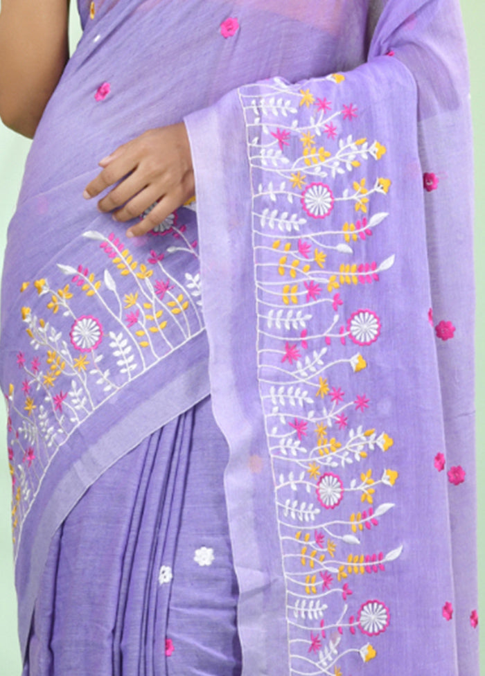 Lavender Cotton Saree With Blouse Piece Free Shipping For Sale