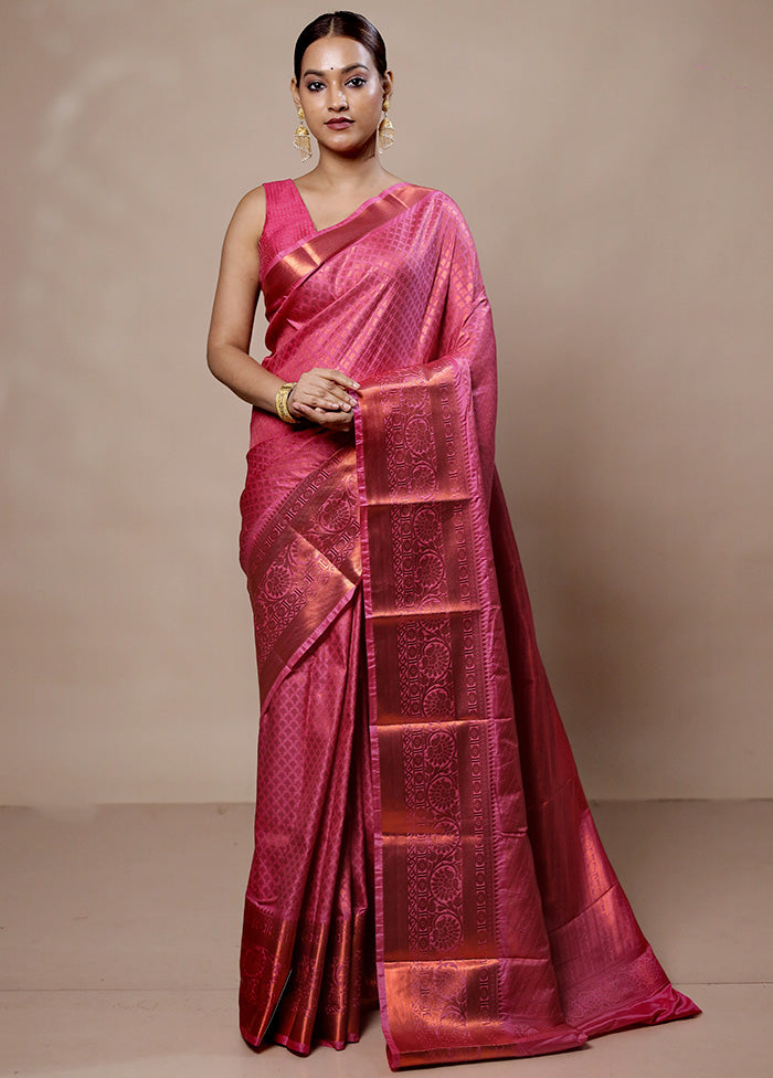 Pink Kanjivaram Silk Saree With Blouse Piece Cheap Sale Buy