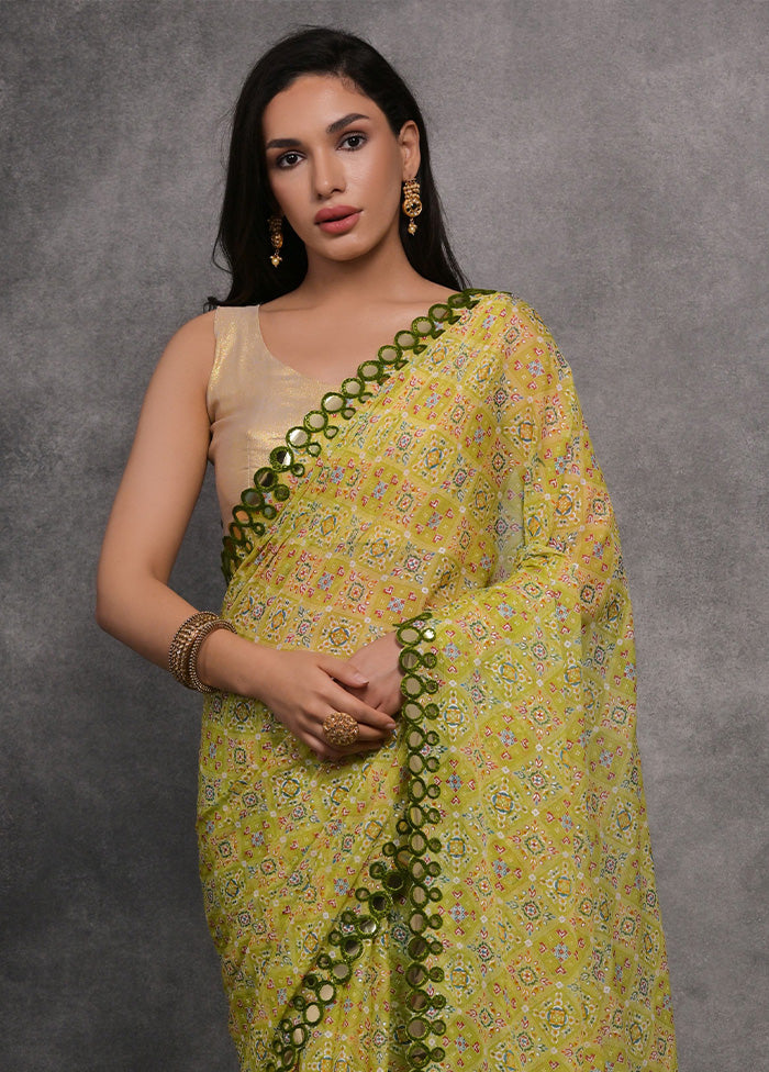 Mehendi Chiffon Silk Saree With Blouse Piece New Styles For Sale