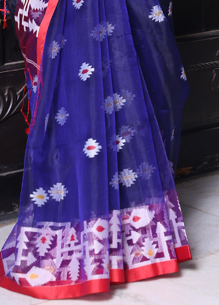 Blue Spun Silk Saree With Blouse Piece Clearance Pictures