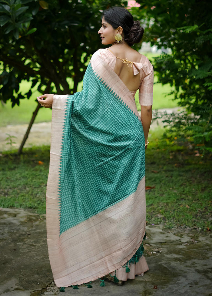 Sea Green Tussar Silk Saree With Blouse Piece From China Free Shipping Low Pice