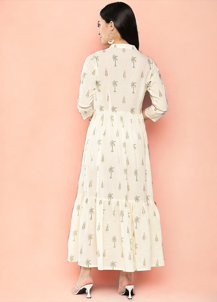 Off White Readymade Cotton Indian Dress Choice For Sale