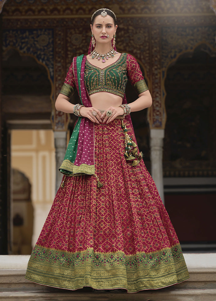 3 Pc Red Silk Semi Stitched Lehenga Set Sale Fast Delivery