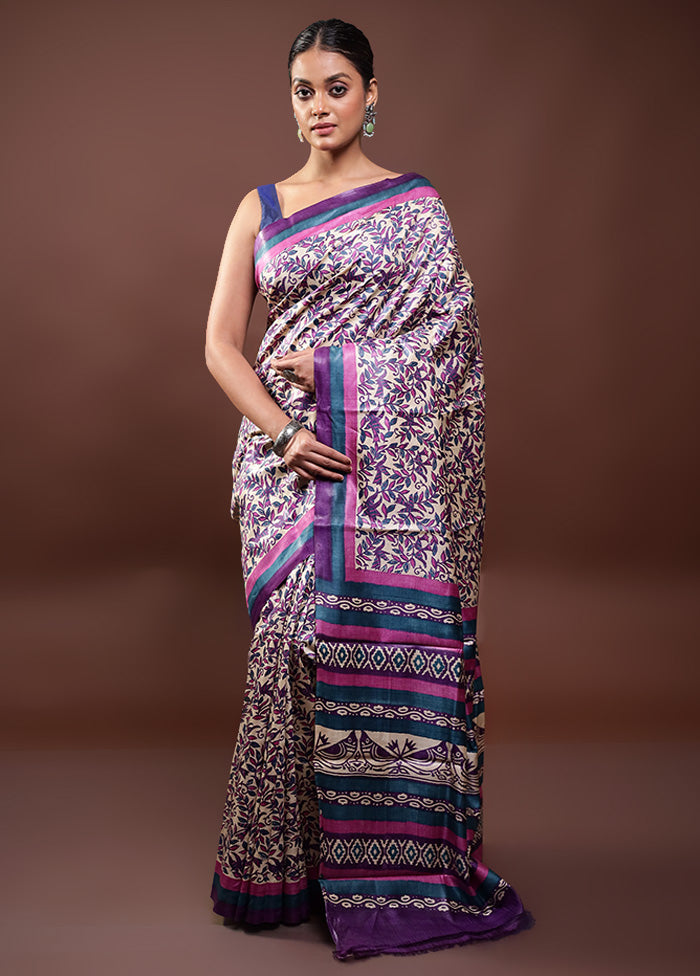 Multicolor Handloom Tussar Pure Silk Saree With Blouse Piece Online Online Outlet Sale