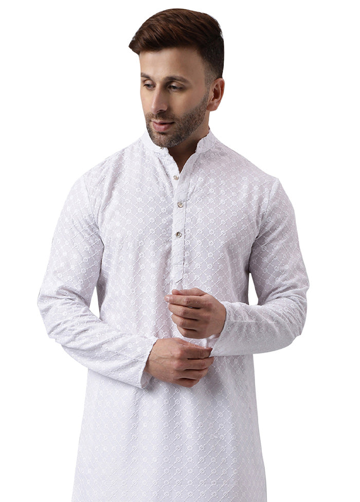 White Silk Embroidered Kurta Buy Cheap Recommend