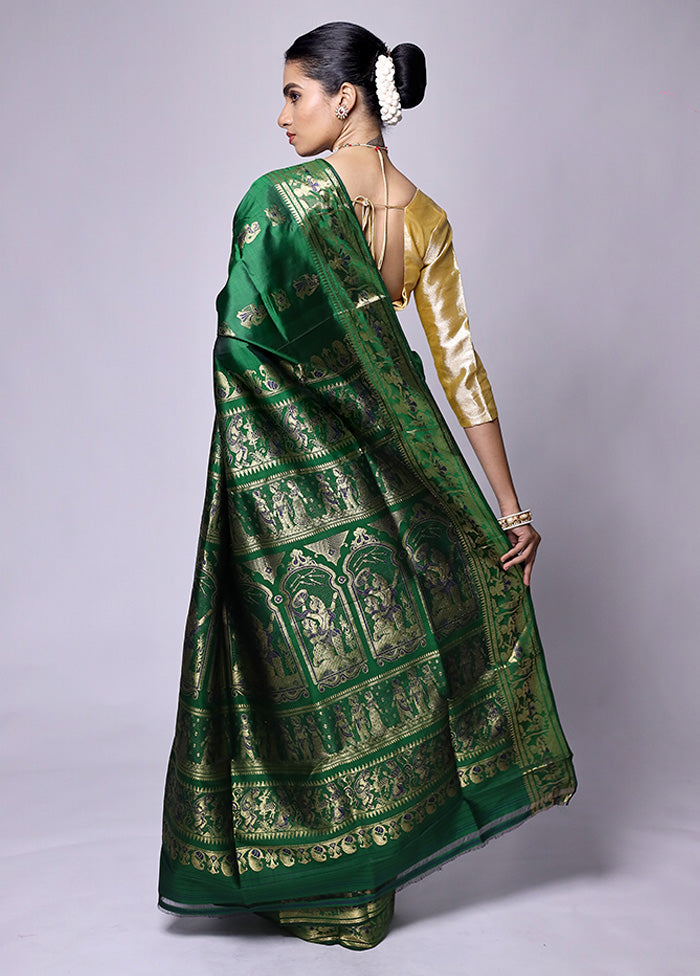 Green Handloom Baluchari Pure Silk Saree With Blouse Piece Cost Online