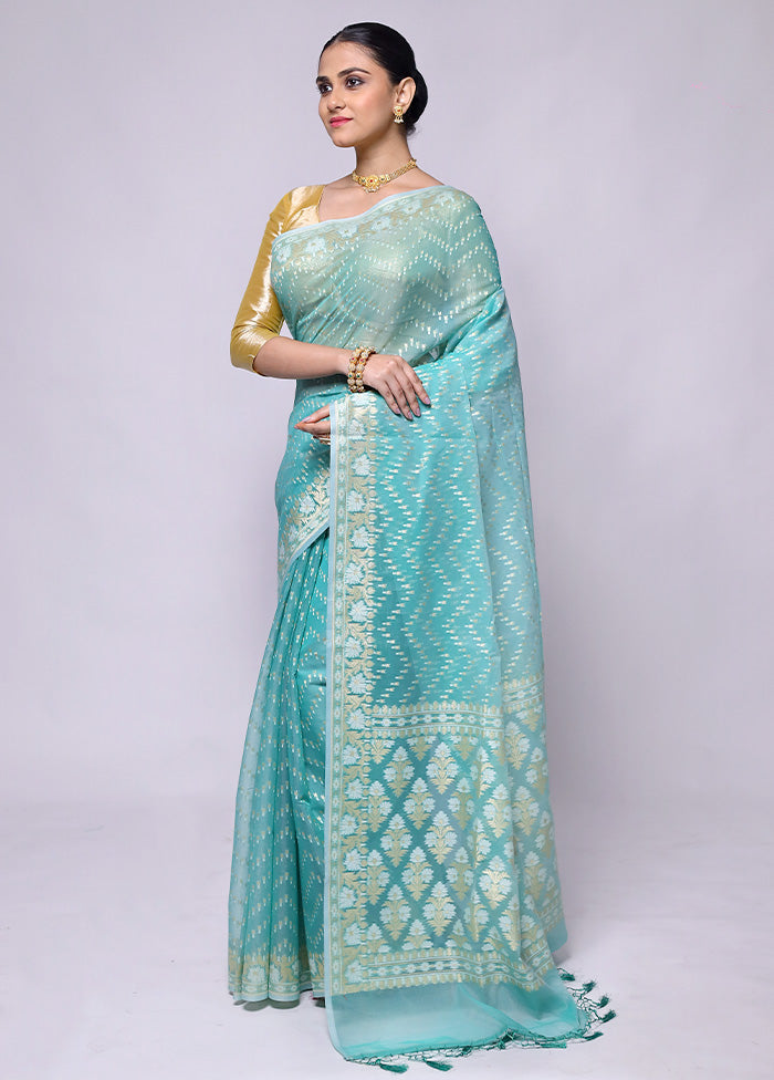 Blue Kora Silk Saree With Blouse Piece Cheap Outlet Locations