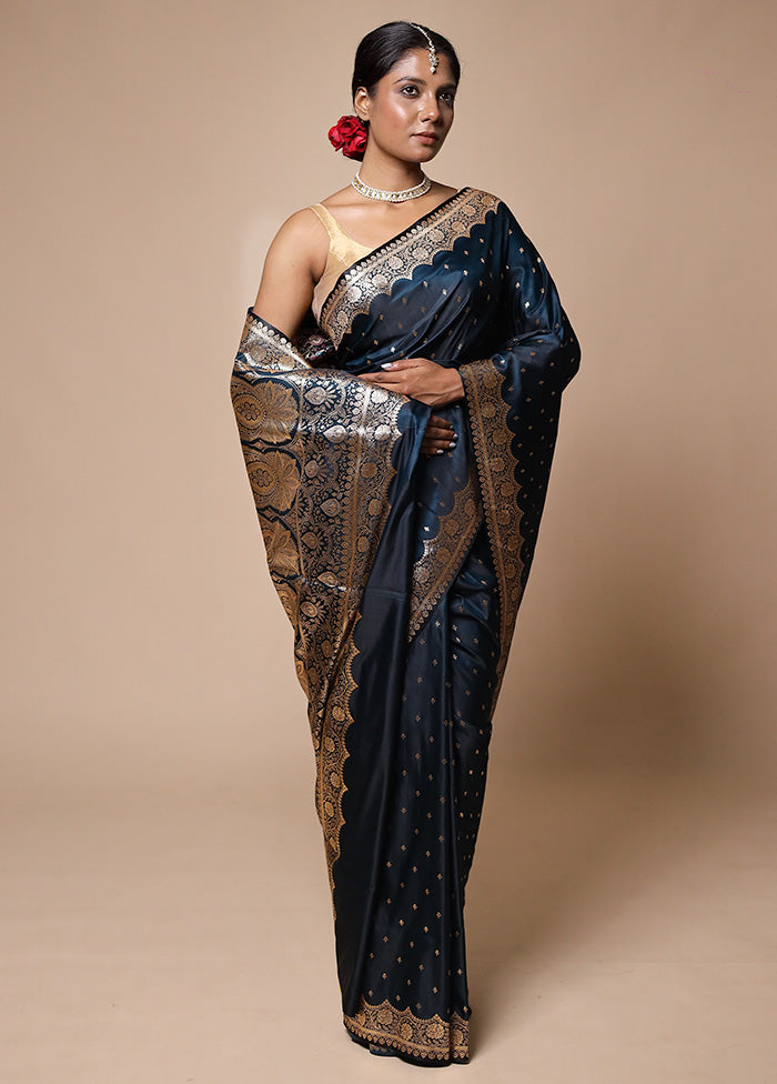 Blue Banarasi Silk Saree With Blouse Piece Extremely Cheap Online