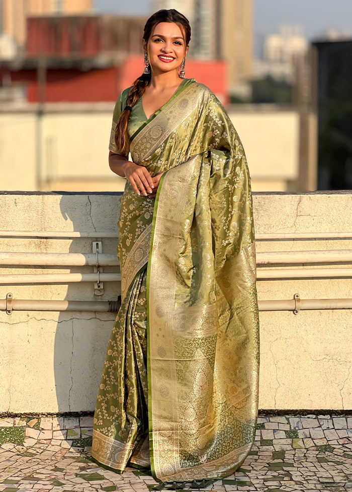 Green Banarasi Silk Saree With Blouse Piece Outlet Pay With Paypal