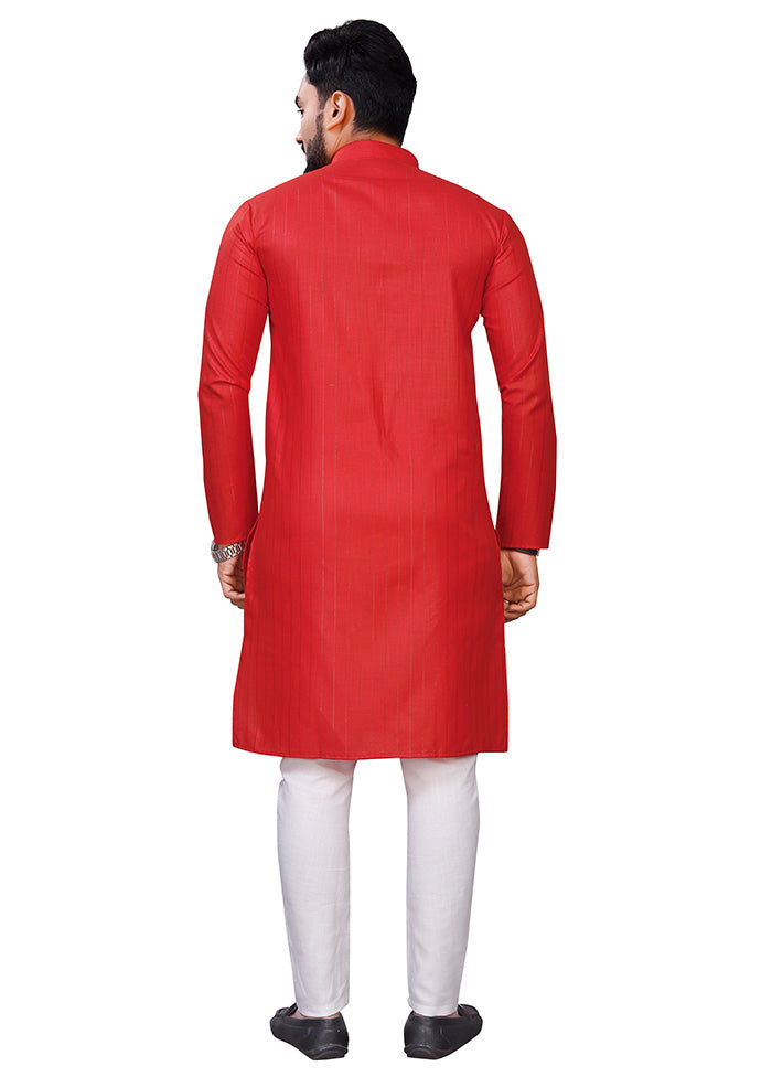 Red Pure Cotton Kurta And Pajama Set Cheap Sale Shop For