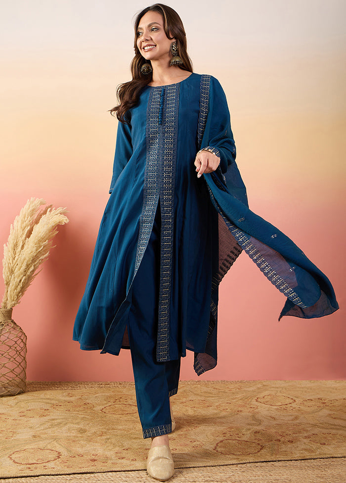 3 Pc Blue Readymade Silk Suit Set Outlet Cheap Pice