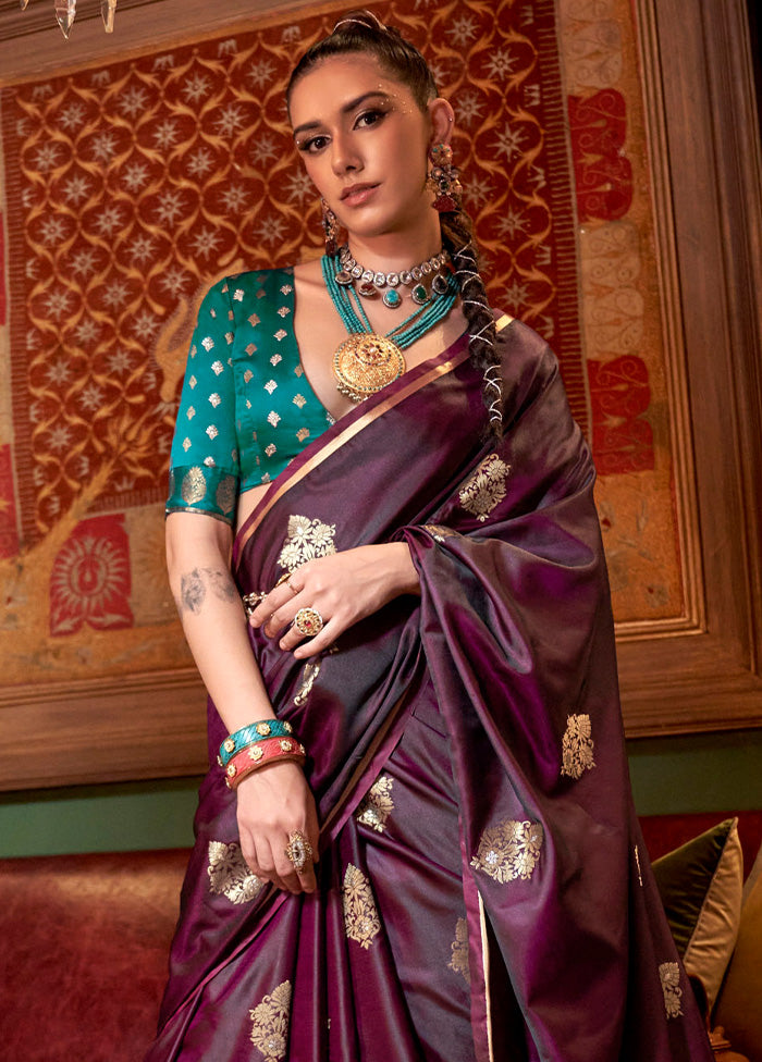 Wine Satin Silk Saree With Blouse Piece Clearance Clearance