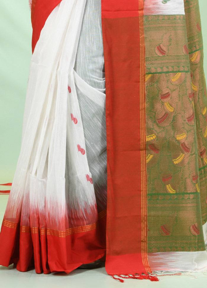 White Pure Cotton Saree With Blouse Piece Cheap High Quality