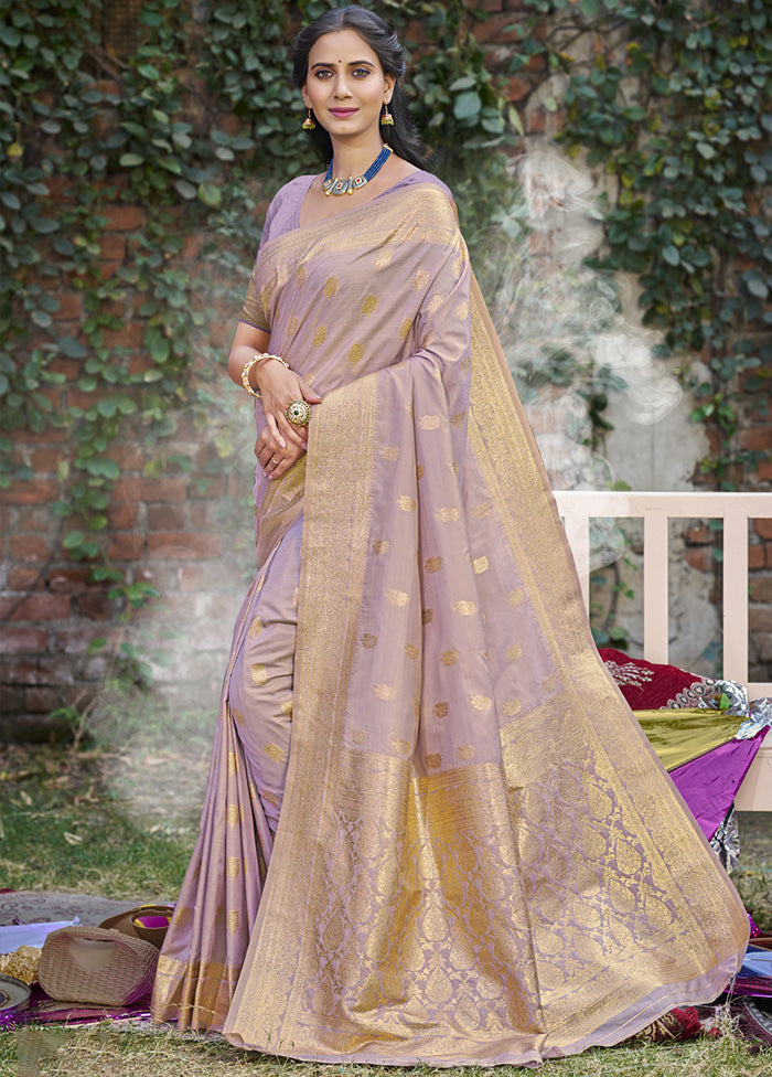 Purple Spun Silk Saree With Blouse Piece Cheap Sale 2025 Newest