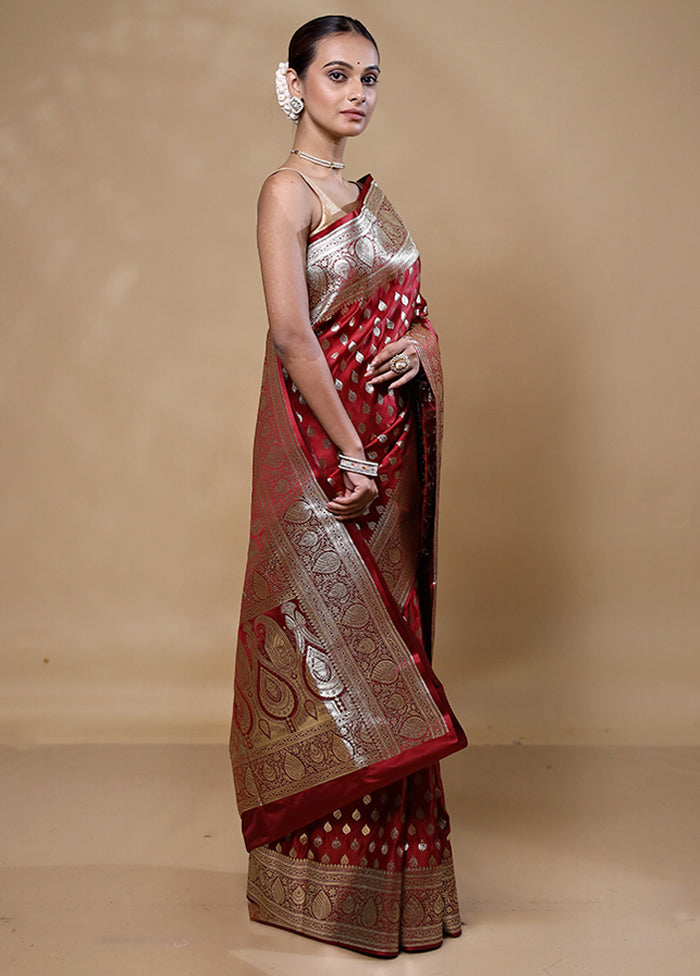 Maroon Banarasi Silk Saree With Blouse Piece Pay With Paypal Online