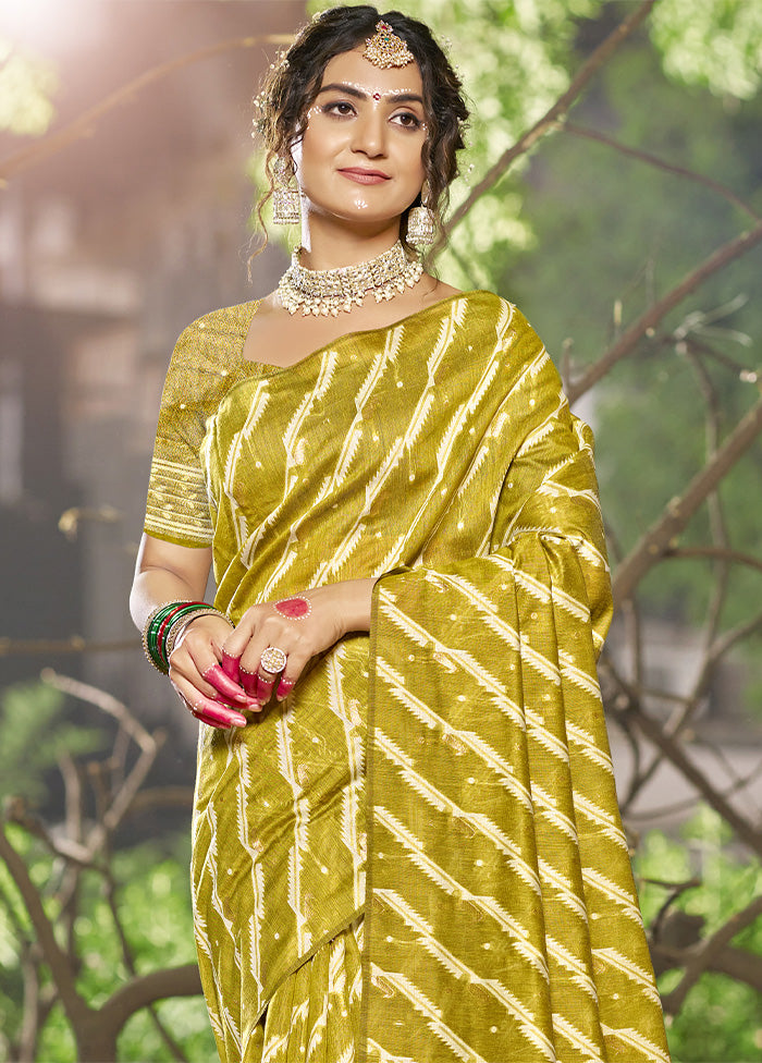 Olive Green Cotton Saree With Blouse Piece Supply Online