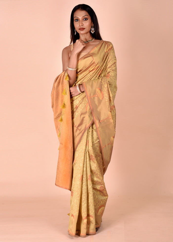 Yellow Kora Silk Saree With Blouse Piece Wiki Cheap Pice