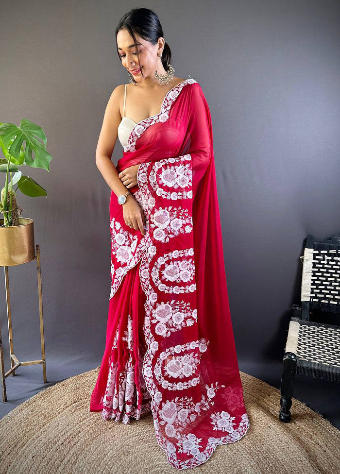 Red Organza Saree With Blouse Piece Recommend Cheap Pice