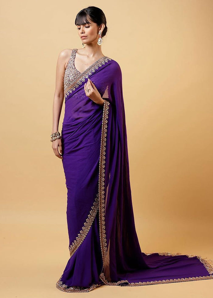 Purple Georgette Saree With Blouse Piece Real Cheap Online