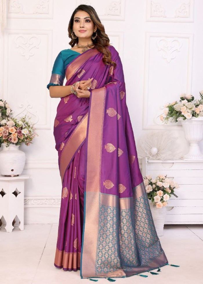 Purple Spun Silk Saree With Blouse Piece Buy Cheap Cost