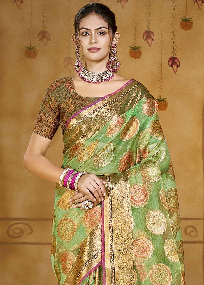 Green Organza Saree With Blouse Piece Sale Shop