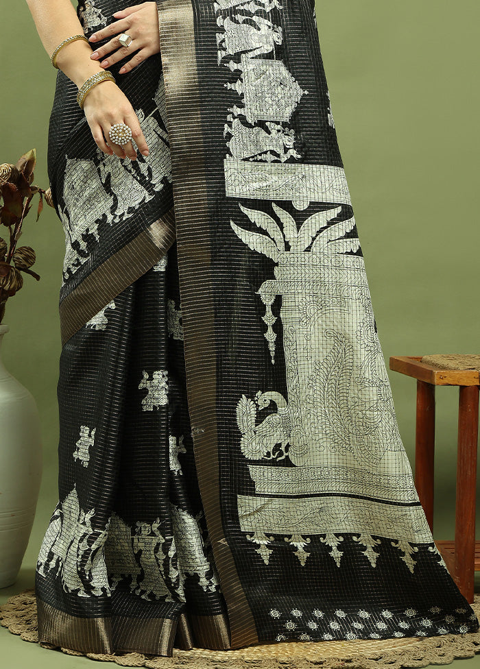 Black Dupion Silk Saree With Blouse Piece Free Shipping Clearance