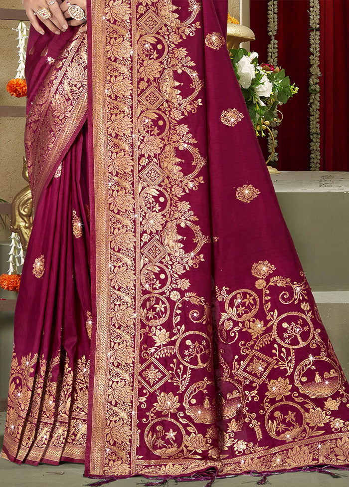 Pink Spun Silk Saree With Blouse Piece Excellent